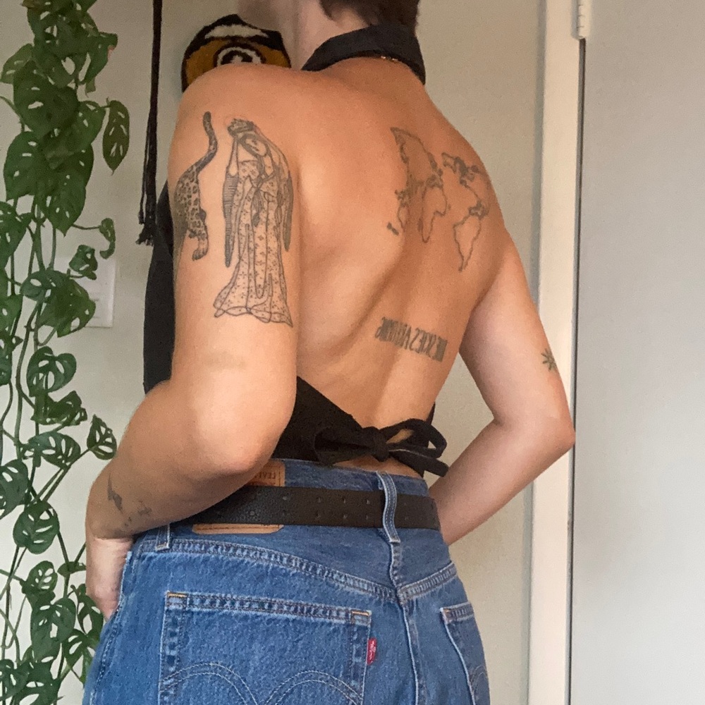 Vintage Genuine Leather Patchwork Backless Halter… - image 1